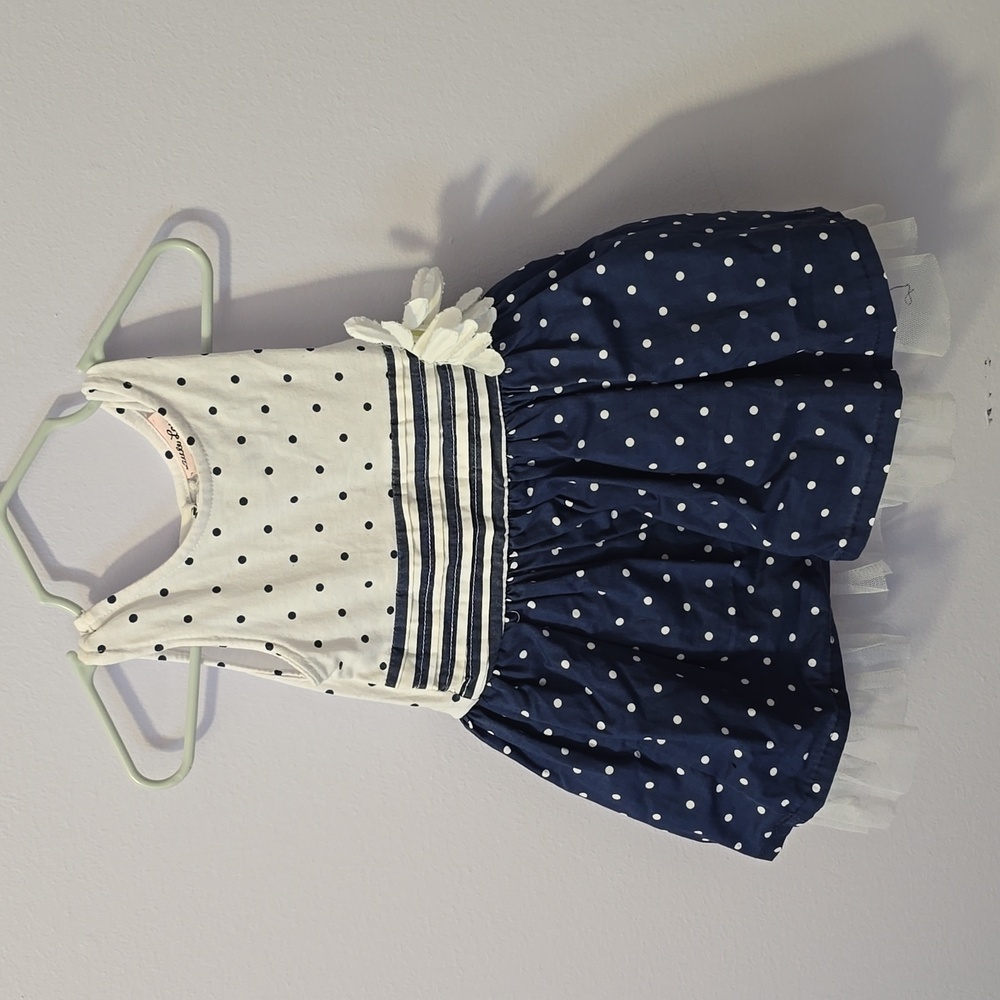 Little Lass Navy and White Polka Dot Dress